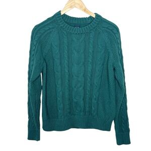 Gap Cable Knit Sweater Green Womens Small Preppy Fisherman Crewneck Heritage
